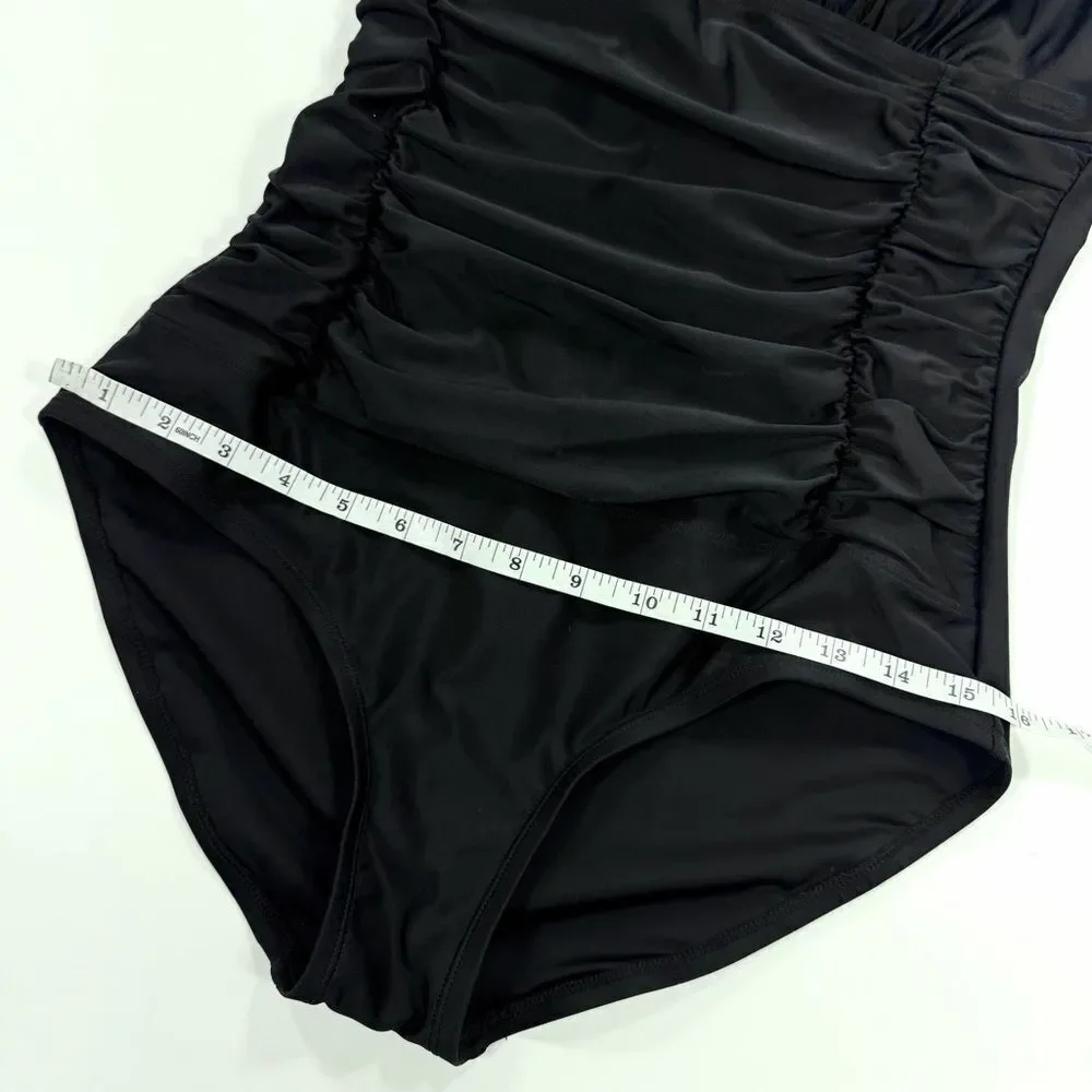 Black Halter One-Piece Swimsuit with ruched waist L